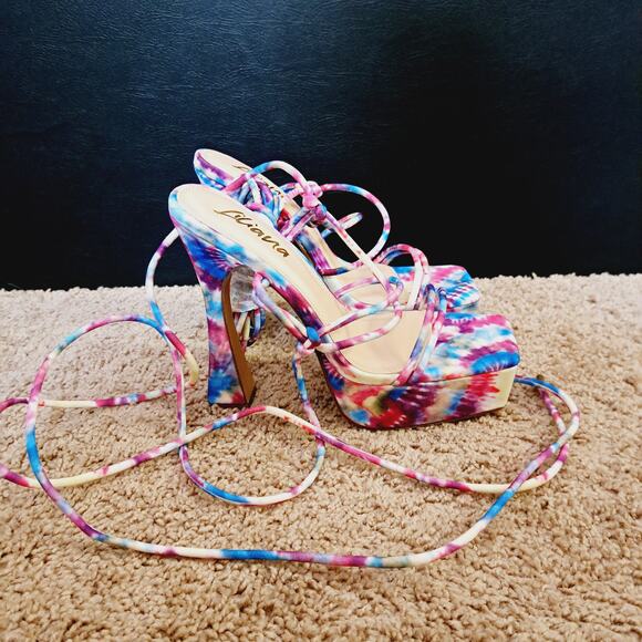 Liliana Johana Tie Dye Platform Wrap-Around Ankle High Heels Prom Homecoming 8 - Picture 5 of 10